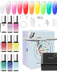 FAVAI Airbrush Gel & Airbrush compressor Pro Combo | Hot-12 Collection + Dual-Mode compressor