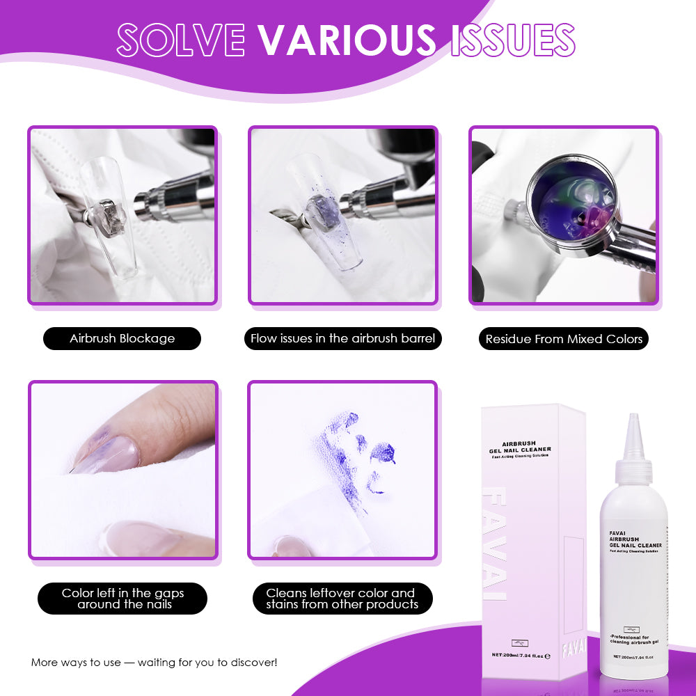 FAVAI Airbrush Gel Air Gel Nail Cleaner Professional Cleaning Solution 200ml/7.04fl.oz