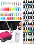 FAVAI Airbrush Luxury COMBO | 48 Colors+Mini Airbrush Compressor+32 Sheets Nail Art Stencil Set+Airrbush Cleaner
