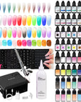 FAVAI Airbrush Luxury COMBO | 48 Colors+Mini Airbrush Compressor+32 Sheets Nail Art Stencil Set+Airrbush Cleaner