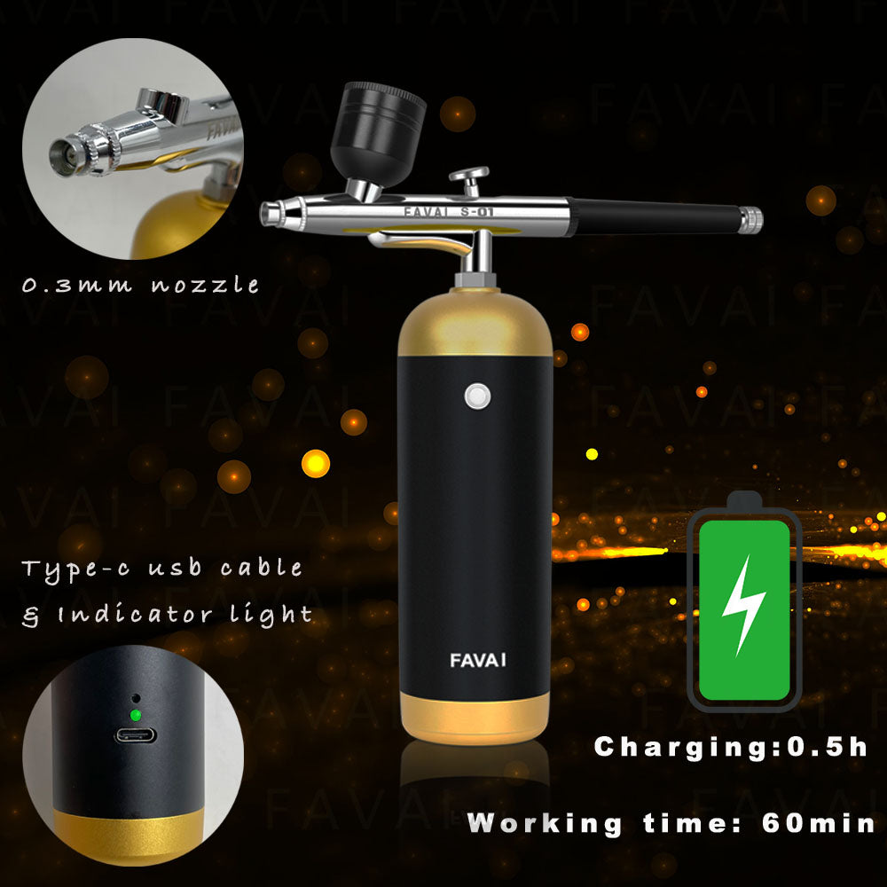 Kit Aérographe Sans Fil Portable Avec Compresseur - Modèle AW-B1 Noir, Batterie Incluse