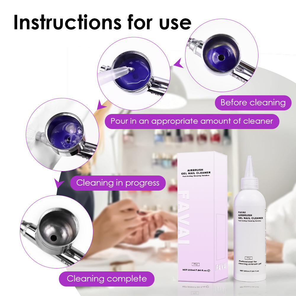 FAVAI Airbrush Gel Air Gel Nail Cleaner Professional Cleaning Solution 200ml/7.04fl.oz