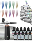 FAVAI Aurora Collection 12 Color Airbrush Gel Nail Kit with Cordless Airbrush Compressor – Combo Set