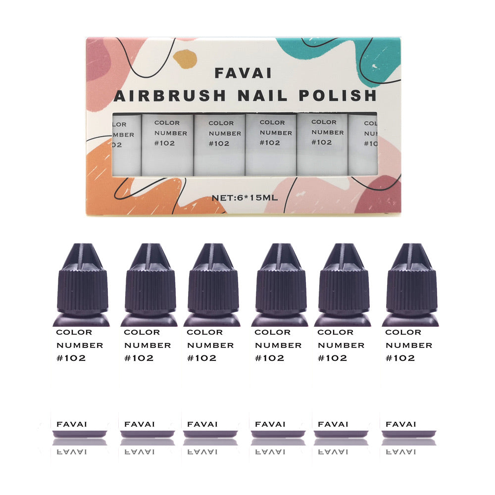 FAVAI  White Color Airbrush Gel Nail Polish Collection (#102) 6*15ml / 0.5 Fl Oz