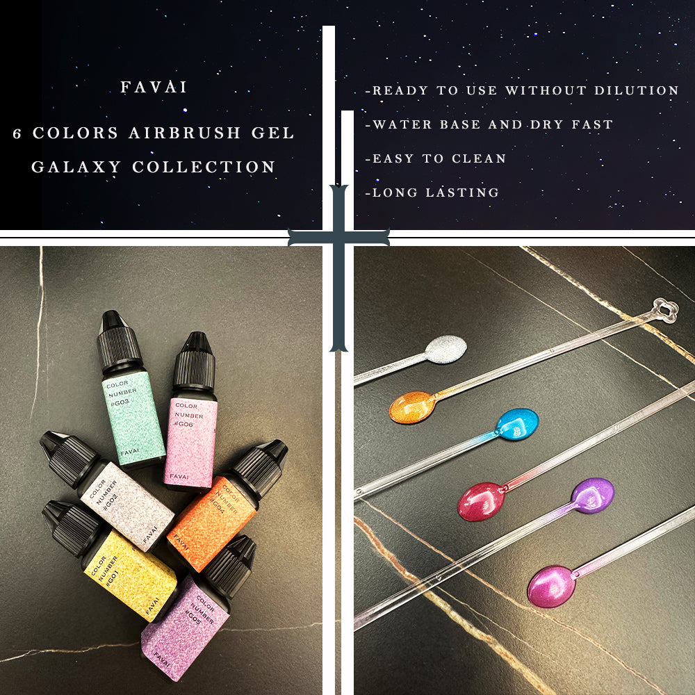FAVAI 6 Colors Airbrush Gel Nail Polish Set - Galaxy Collection (#G) 6